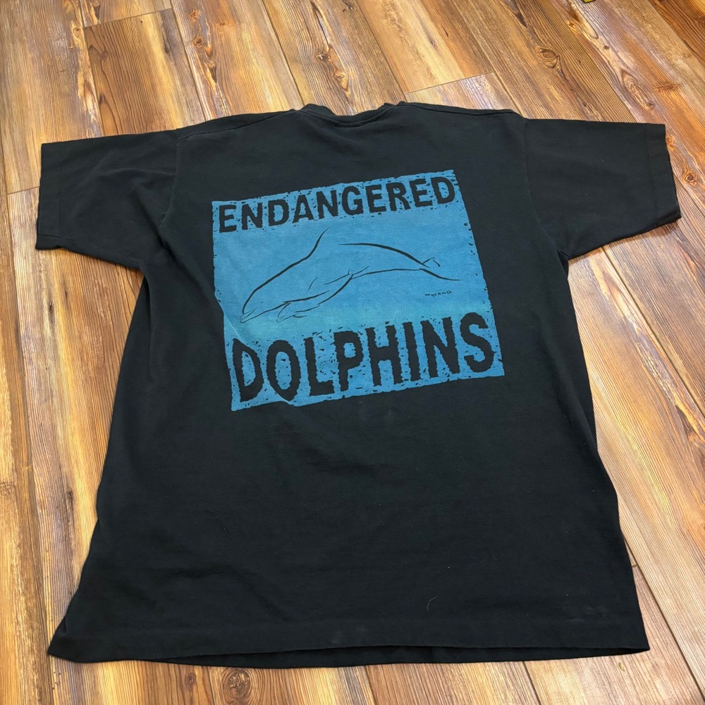 Vintage Wyland Endangered Dolphins T Shirt XL Black Single Stitch 90s USA